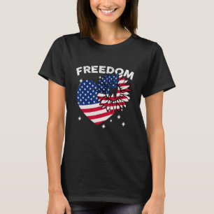 Akita Hond Zonnebloem Hart Amerikaanse Vlag Vrijhe T-shirt