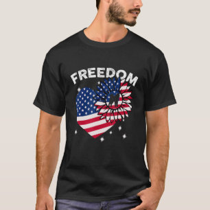 Akita Hond Zonnebloem Hart Amerikaanse Vlag Vrijhe T-shirt