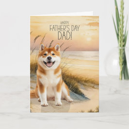 Akita-hond Zonsondergang Strand Vaderdag Feestdagen Kaart