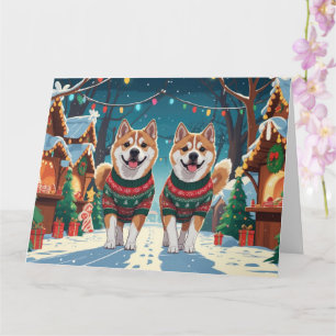 Akita Honden Kerst Sneeuw Vakantie Kaart
