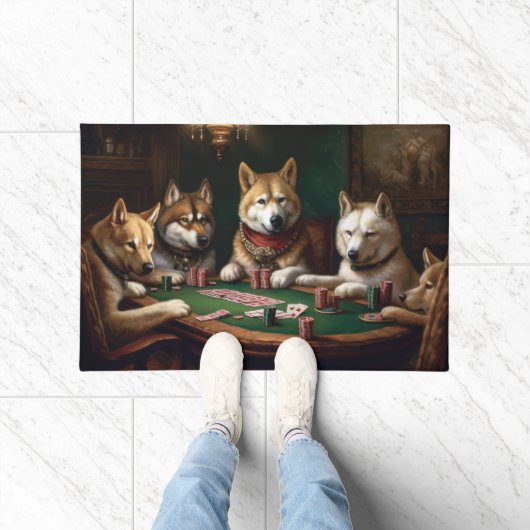 Akita Honden Spelen Poker Art Deurmat (Binnen)