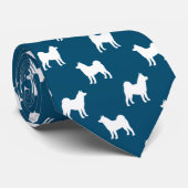 Akita Hondenras Silhouettes Pattern Blue en White Stropdas (Opgerold)
