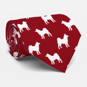 Akita Hondenras Silhouettes Pattern Red en White Stropdas (Opgerold)