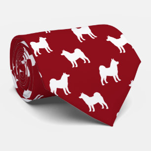 Akita Hondenras Silhouettes Pattern Red en White Stropdas