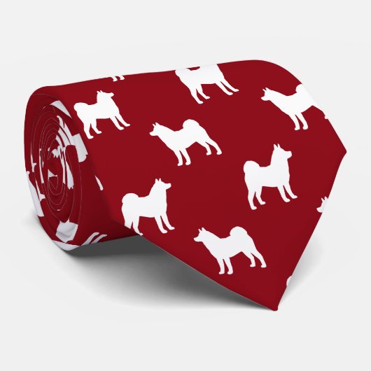 Akita Hondenras Silhouettes Pattern Red en White Stropdas (Opgerold)