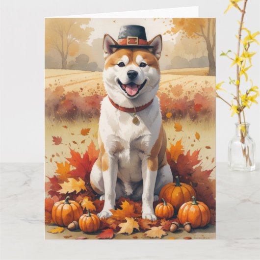 Akita in de herfst verlaat Thanksgiving kunst Kaart (Gele Bloem)