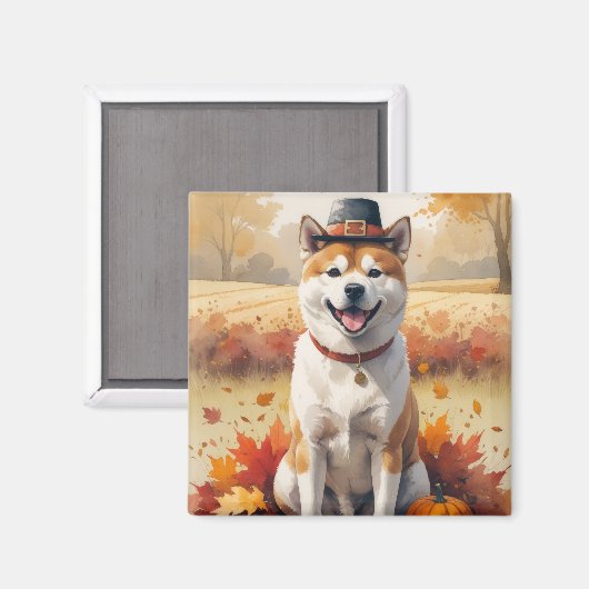 Akita in de herfst verlaat Thanksgiving kunst Magneet (Voorkant / Achterkant)