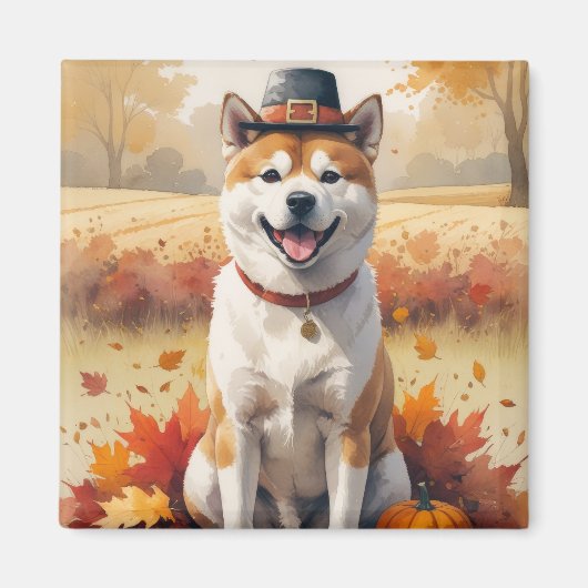 Akita in de herfst verlaat Thanksgiving kunst Magneet (Voorkant)