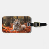 Akita in herfst laat Herfst geïnspireerd Bagagelabel (Voorkant horizontaal)