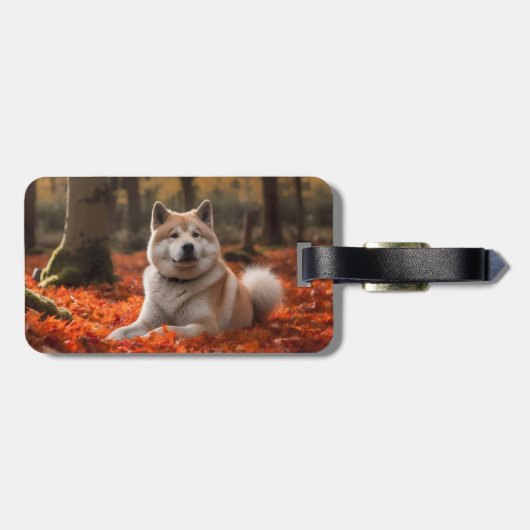 Akita in herfst laat Herfst geïnspireerd Bagagelabel (Achterkant horizontaal)