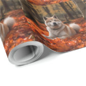 Akita in herfst laat Herfst geïnspireerd Cadeaupapier (Rol Hoek)