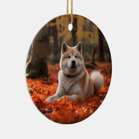 Akita in herfst laat Herfst geïnspireerd Keramisch Ornament (Rechts)