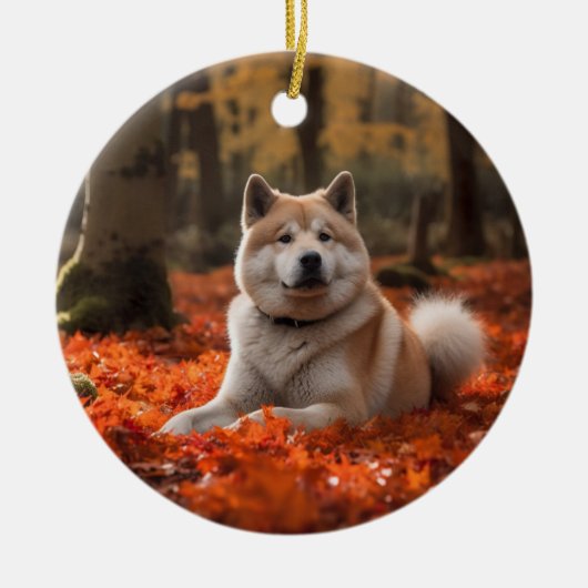 Akita in herfst laat Herfst geïnspireerd Keramisch Ornament (Voorkant)