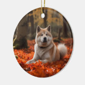 Akita in herfst laat Herfst geïnspireerd Keramisch Ornament (Links)