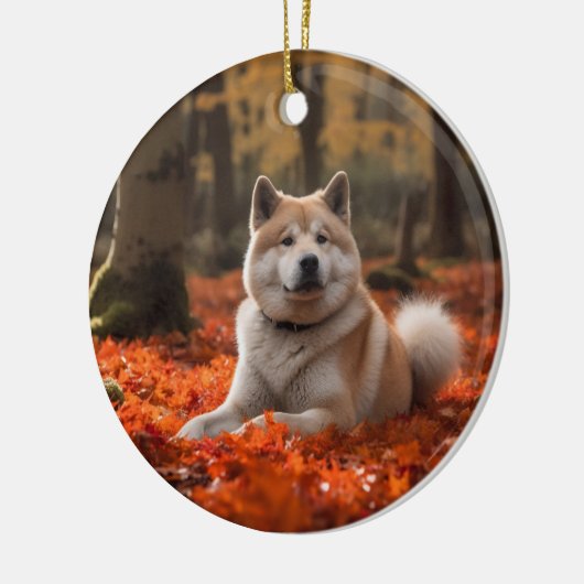 Akita in herfst laat Herfst geïnspireerd Keramisch Ornament (Links)