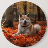 Akita in herfst laat Herfst geïnspireerd Ronde Button 6,0 Cm (Voorkant)