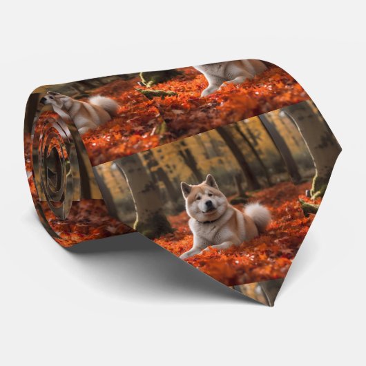 Akita in herfst laat Herfst geïnspireerd Stropdas (Opgerold)