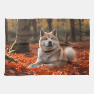 Akita in herfst laat Herfst geïnspireerd Theedoek