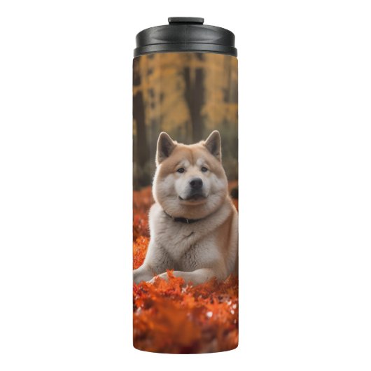 Akita in herfst laat Herfst geïnspireerd Thermosbeker (Voorkant)