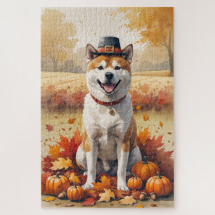 Akita in herfstbladeren dankdag kunst legpuzzel