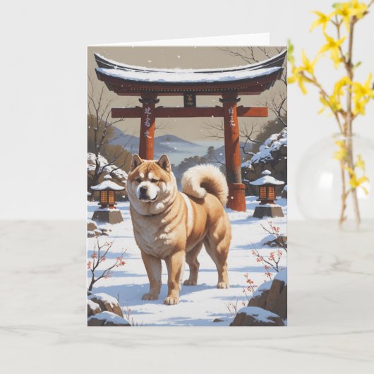 Akita in het Japanse winterlandschap Traditionele Kaart (Gele Bloem)