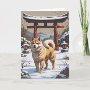 Akita in Japans winterlandschap traditionele kunst Kaart