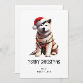 Akita in kerstlichtjes verpakt Prettig kerstfeest  Feestdagenkaart (Voorkant / Achterkant)