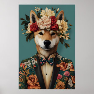 Akita in pak poster, Akita portret, Akita olieverf Poster