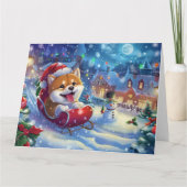Akita in Sleigh Sneeuwkerst Kaart (Voorkant)