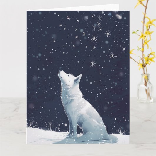 Akita in Sneeuwminimalistische Kerst Kaart (Gele Bloem)