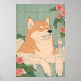 Akita Inu Bathroom Print Funny Dog in Bathtub in