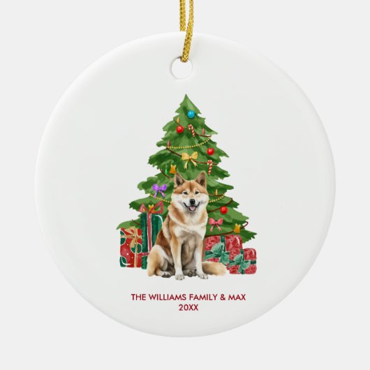 Akita Inu Dog Gepersonaliseerde Kerst Keramisch Ornament (Voorkant)