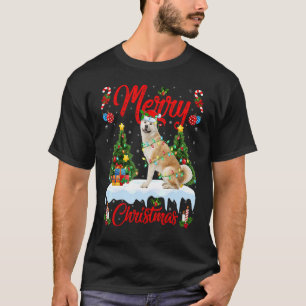 Akita Inu Dog Lights Xmas - boom Santa Akita Inu C T-shirt