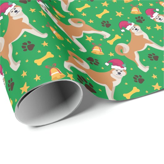 Akita Inu Dog met Kerstmis in Santa Hat Cadeaupapier (Rol Hoek)