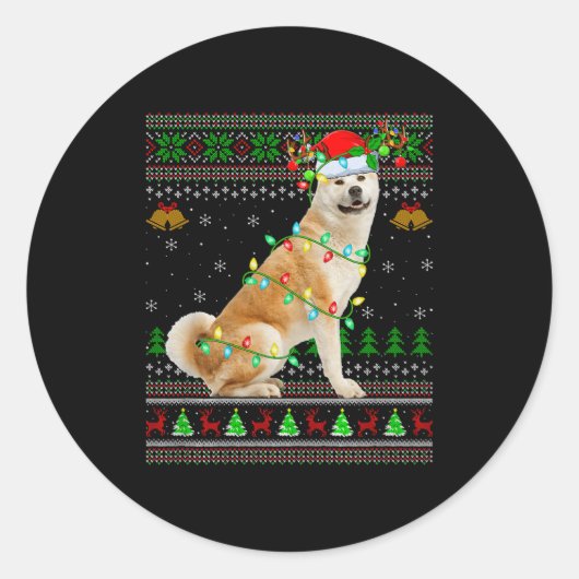 Akita Inu Dog Ugly Christmas Sweaters Holiday Sant Ronde Sticker (Voorkant)
