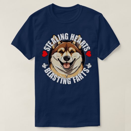 Akita Inu Grappige Stealing Harten Blasting Schete T-shirt (Design voorkant)