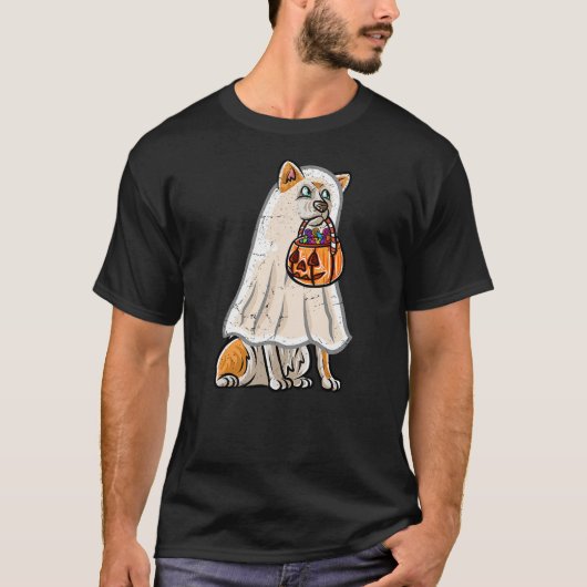 Akita Inu Happy Halloween Costume Ghost Trick or T T-shirt (Voorkant)