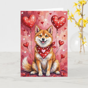 Akita Inu Valentijnsdag Hond Zit met Hartjes Rood Kaart