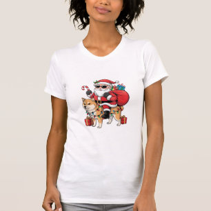 Akita Inu Xmas Verlichting Kerstman Rijden Akita I T-shirt