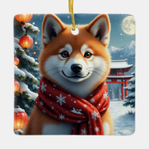 Akita Japanse Kerstmis Winter Portret Kunst Keramisch Ornament