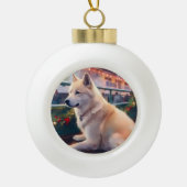 Akita Kerst Cruise: Pawsome Holiday Delight Keramische Bal Ornament (Voorkant)
