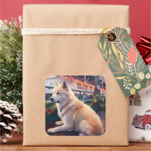Akita Kerst Cruise: Pawsome Holiday Delight Vierkante Sticker