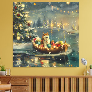 Akita Kerst Feestelijke reis Canvas Afdruk