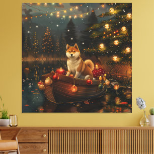 Akita Kerst Feestelijke reis Canvas Afdruk