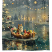 Akita Kerst Feestelijke reis Douchegordijn (Voorkant)