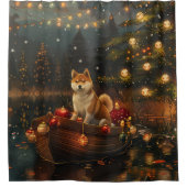 Akita Kerst Feestelijke reis Douchegordijn (Voorkant)