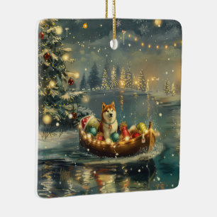 Akita Kerst Feestelijke reis Keramisch Ornament
