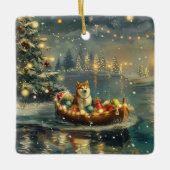 Akita Kerst Feestelijke reis Keramisch Ornament (Voorkant)