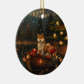 Akita Kerst Feestelijke reis Keramisch Ornament (Rechts)