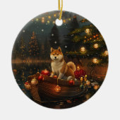 Akita Kerst Feestelijke reis Keramisch Ornament (Voorkant)